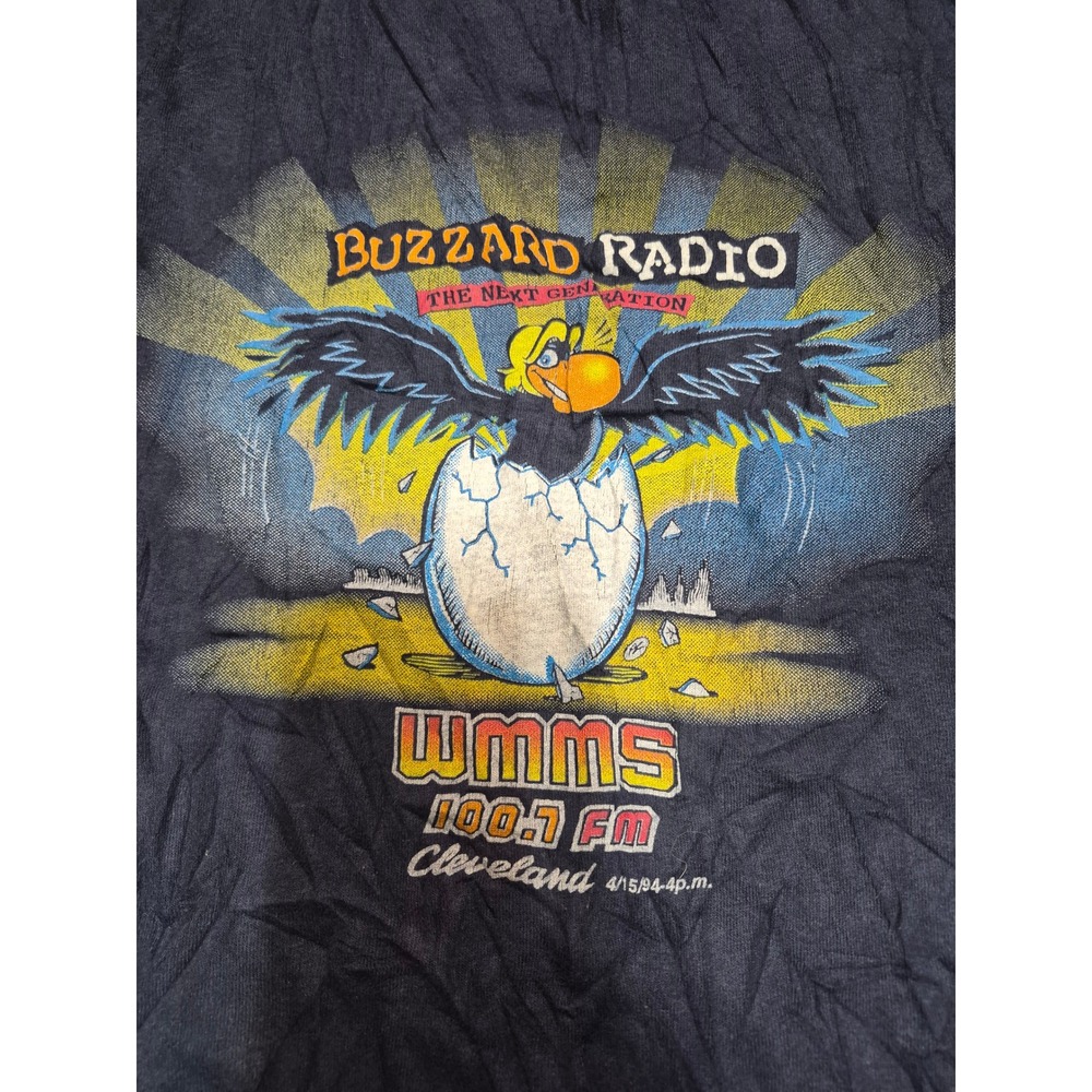 Vintage 1994 Lee WMMS 100.7 FM Cleveland Buzzard Radio T-Shirt XL Navy Blue USA - Picture 3 of 6